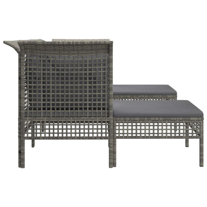 5-Delige Loungeset Met Kussens Poly Rattan Grijs 2x hoek + midden + 2x voetensteun