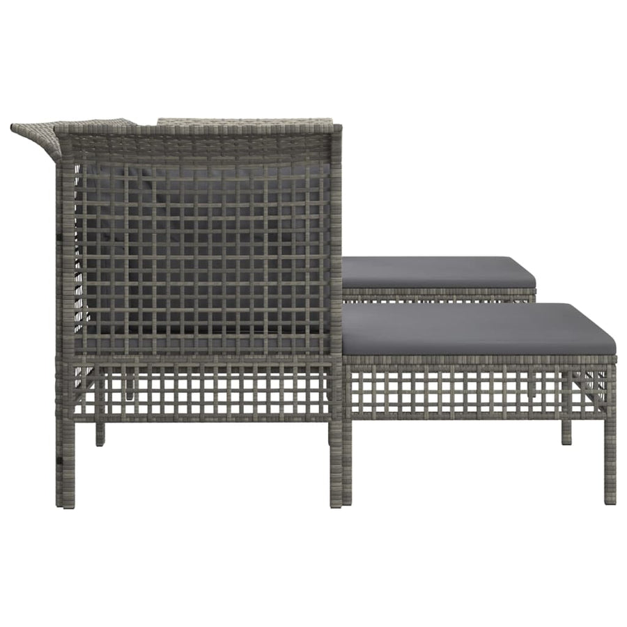 5-Delige Loungeset Met Kussens Poly Rattan Grijs 2x hoek + midden + 2x voetensteun