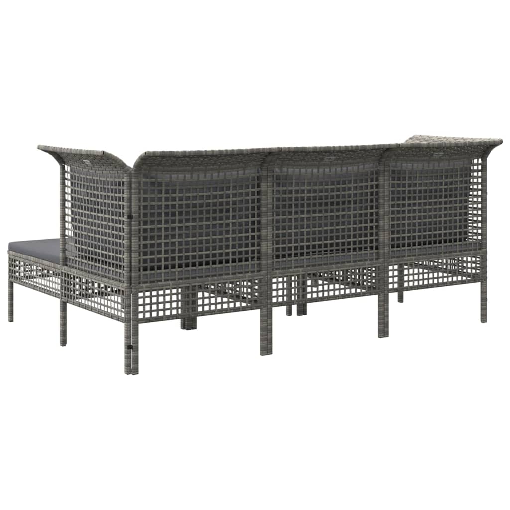 5-Delige Loungeset Met Kussens Poly Rattan Grijs 2x hoek + midden + 2x voetensteun