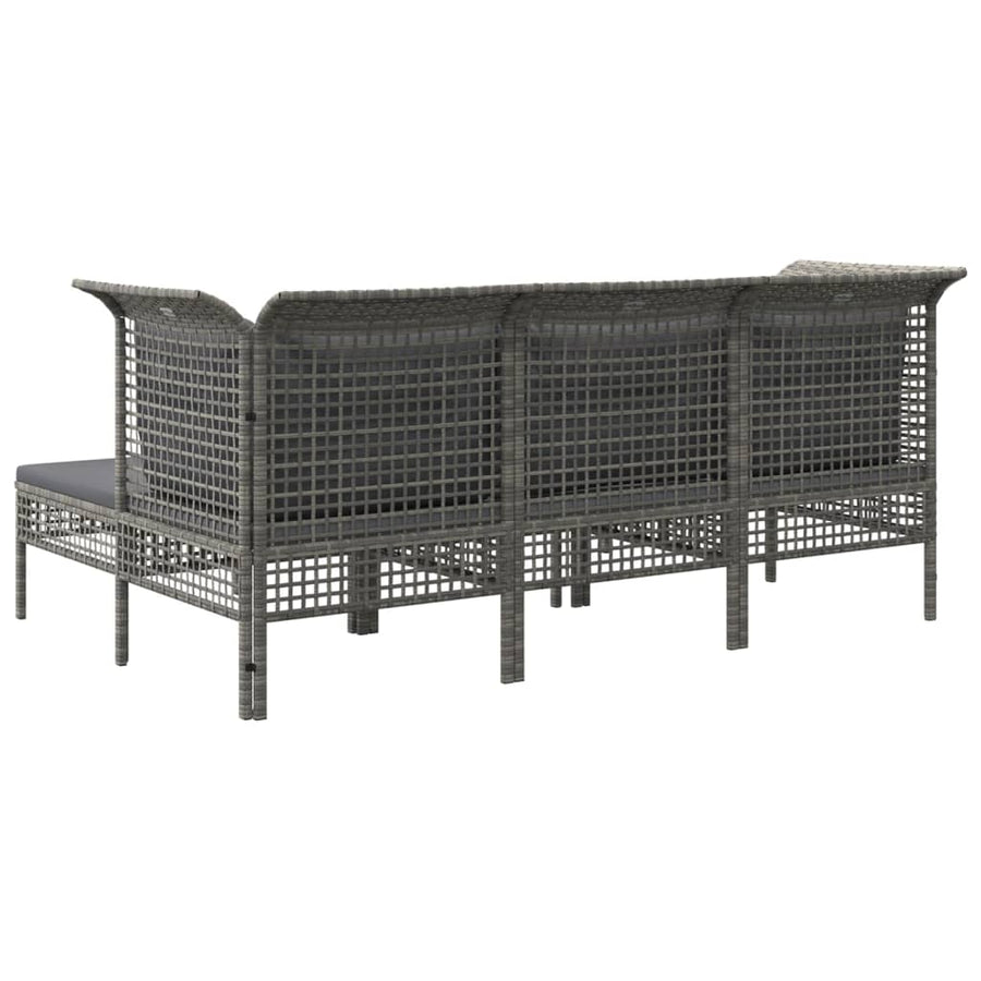 5-Delige Loungeset Met Kussens Poly Rattan Grijs 2x hoek + midden + 2x voetensteun