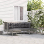 5-Delige Loungeset Met Kussens Poly Rattan Grijs 2x hoek + midden + 2x voetensteun