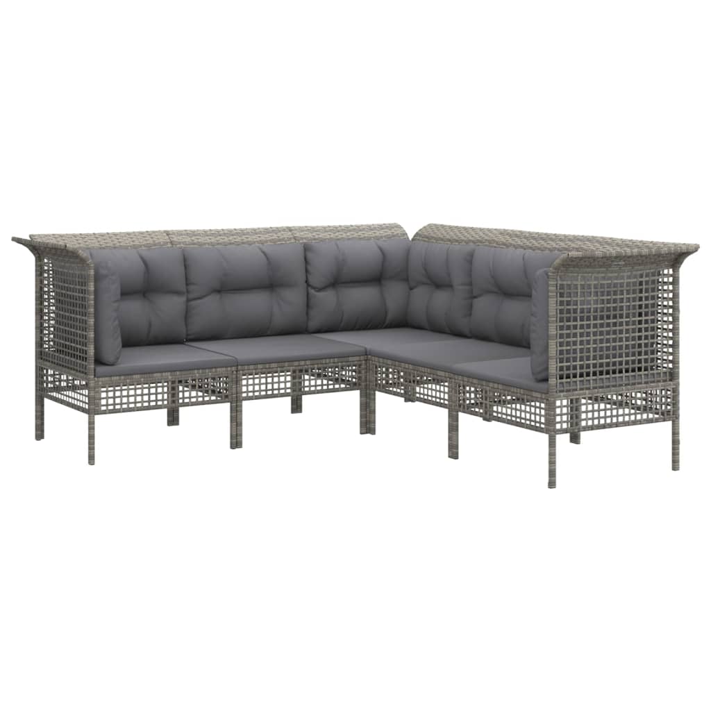 5-Delige Loungeset Met Kussens Poly Rattan Grijs 3x hoek + 2x midden