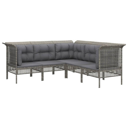 5-Delige Loungeset Met Kussens Poly Rattan Grijs 3x hoek + 2x midden