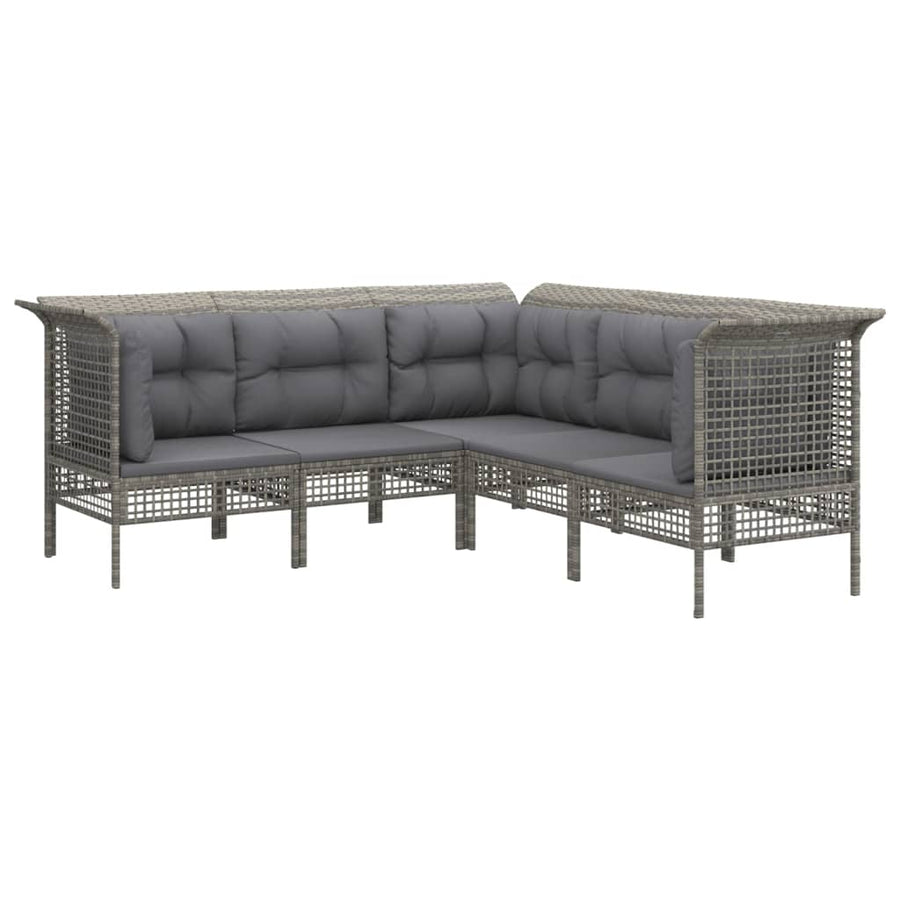 5-Delige Loungeset Met Kussens Poly Rattan Grijs 3x hoek + 2x midden