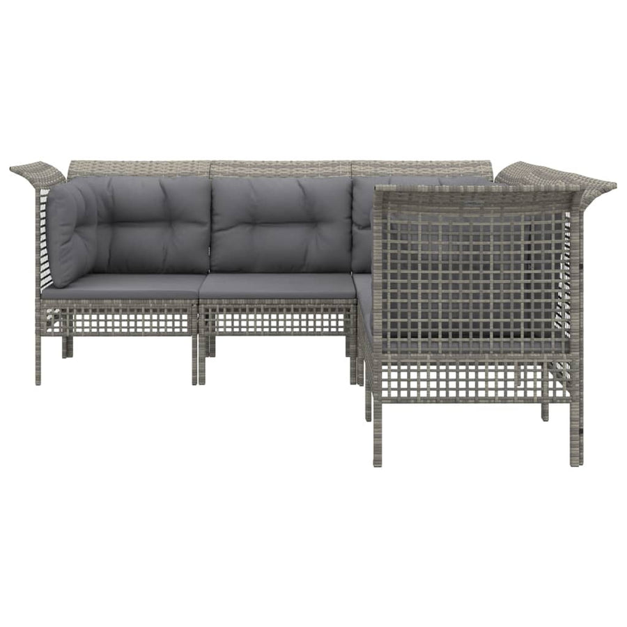 5-Delige Loungeset Met Kussens Poly Rattan Grijs 3x hoek + 2x midden