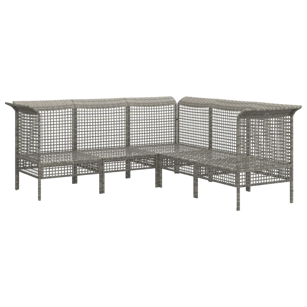 5-Delige Loungeset Met Kussens Poly Rattan Grijs 3x hoek + 2x midden