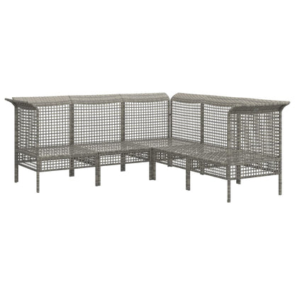 5-Delige Loungeset Met Kussens Poly Rattan Grijs 3x hoek + 2x midden