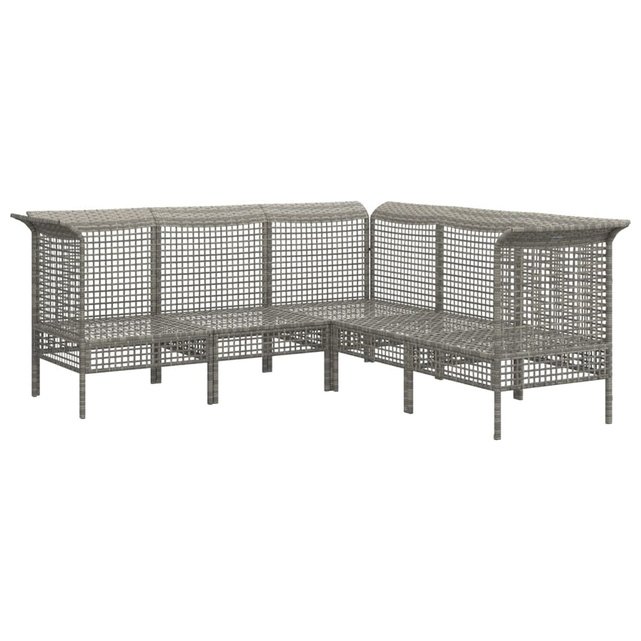 5-Delige Loungeset Met Kussens Poly Rattan Grijs 3x hoek + 2x midden