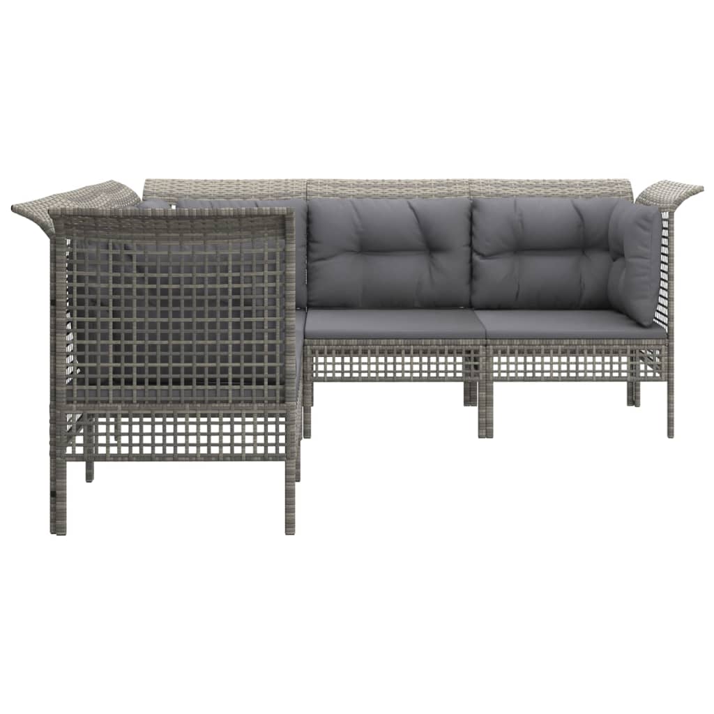 5-Delige Loungeset Met Kussens Poly Rattan Grijs 3x hoek + 2x midden