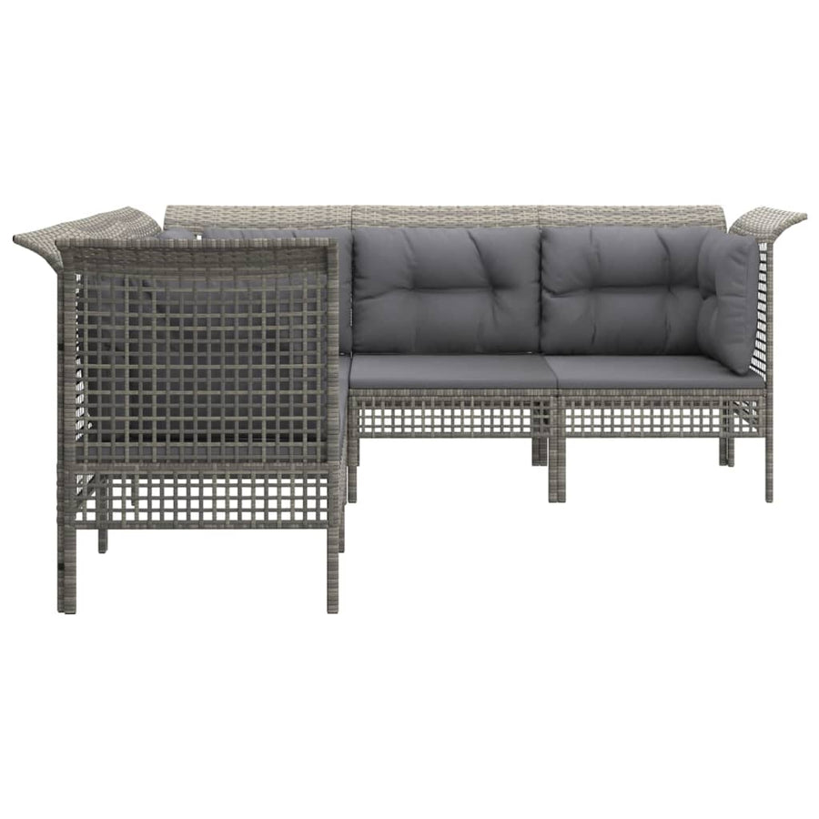 5-Delige Loungeset Met Kussens Poly Rattan Grijs 3x hoek + 2x midden