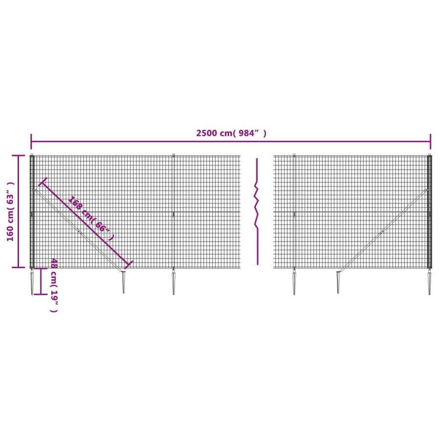 Draadgaashek met grondankers 1,6x25 m groen 1.6 x 25 m Groen