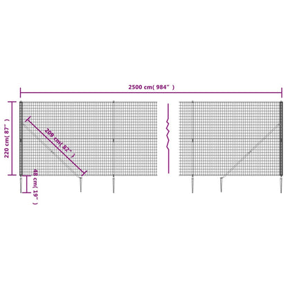 Draadgaashek met grondankers 2,2x25 m groen 2.2 x 25 m Groen
