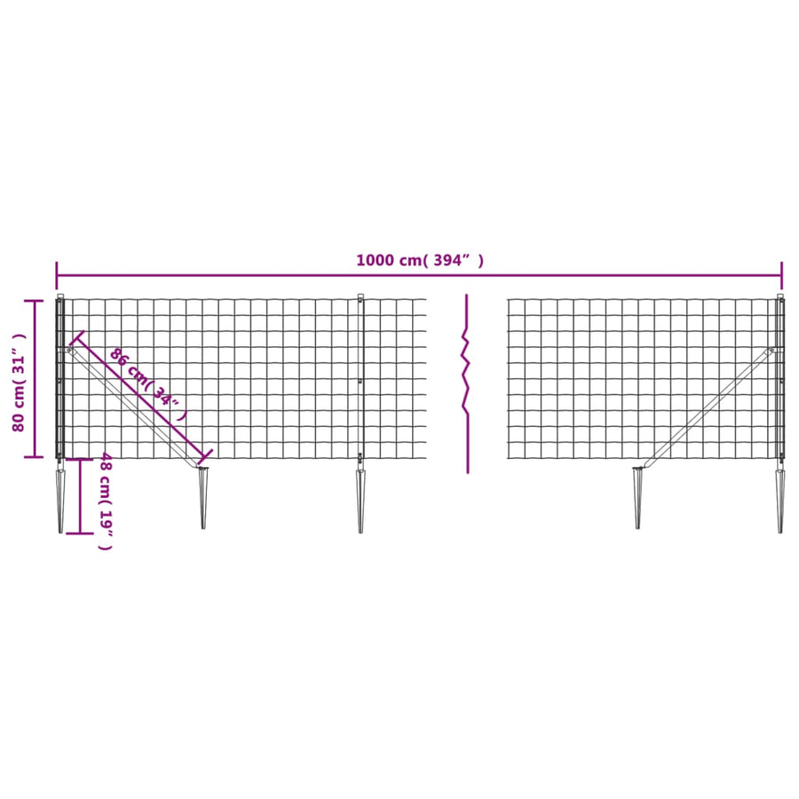 Draadgaashek met grondankers 0,8x10 m groen
