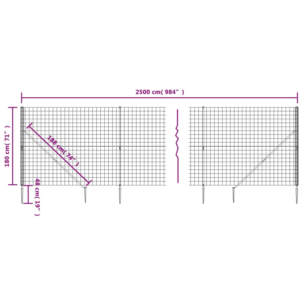 Draadgaashek met grondankers 1,8x25 m groen 1.8 x 25 m Groen