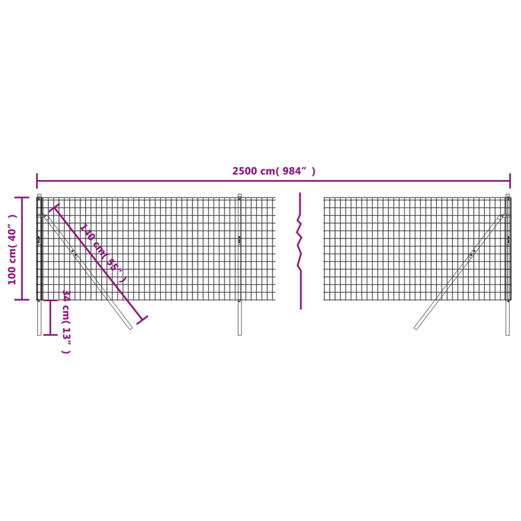 Draadgaashek 1x25 m gegalvaniseerd staal antracietkleur
