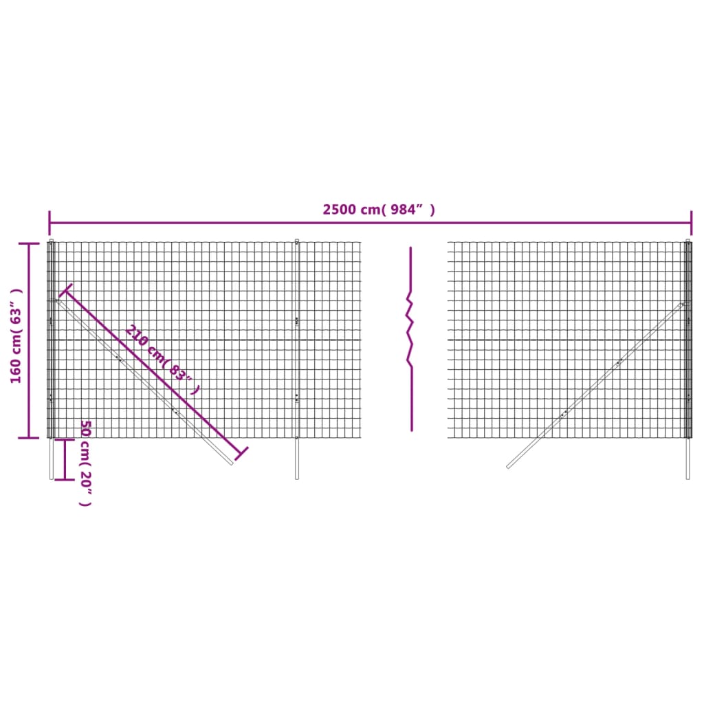 Draadgaashek 1,6x25 m gegalvaniseerd staal antracietkleur 1.6 x 25 m Antraciet