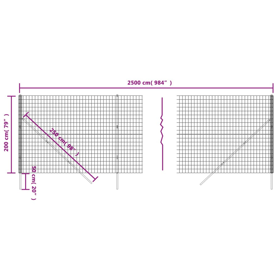 Draadgaashek 2x25 m gegalvaniseerd staal antracietkleur 2 x 25 m Antraciet