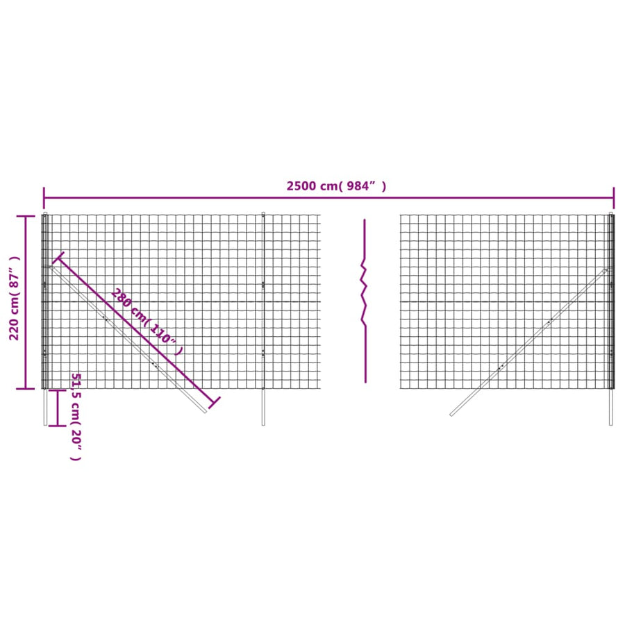 Draadgaashek 2,2x25 m gegalvaniseerd staal antracietkleur 2.2 x 25 m Antraciet