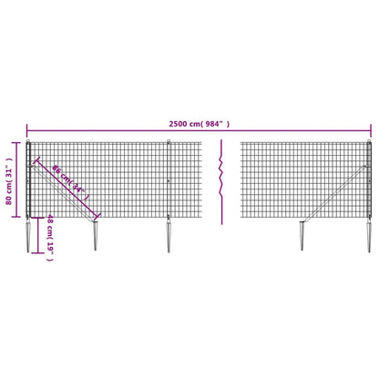 Draadgaashek met grondankers 0,8x25 m antracietkleurig 0.8 x 25 m Antraciet
