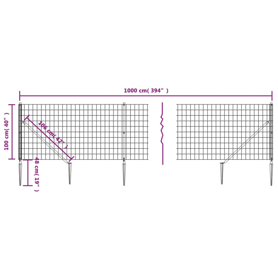 Draadgaashek met grondankers 1x10 m antracietkleurig 1 x 10 m Antraciet