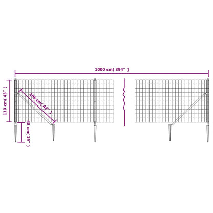 Draadgaashek met grondankers 1,1x10 m antracietkleurig 1.1 x 10 m Antraciet