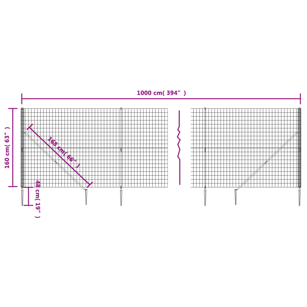Draadgaashek met grondankers 1,6x10 m antracietkleurig 1.6 x 10 m Antraciet