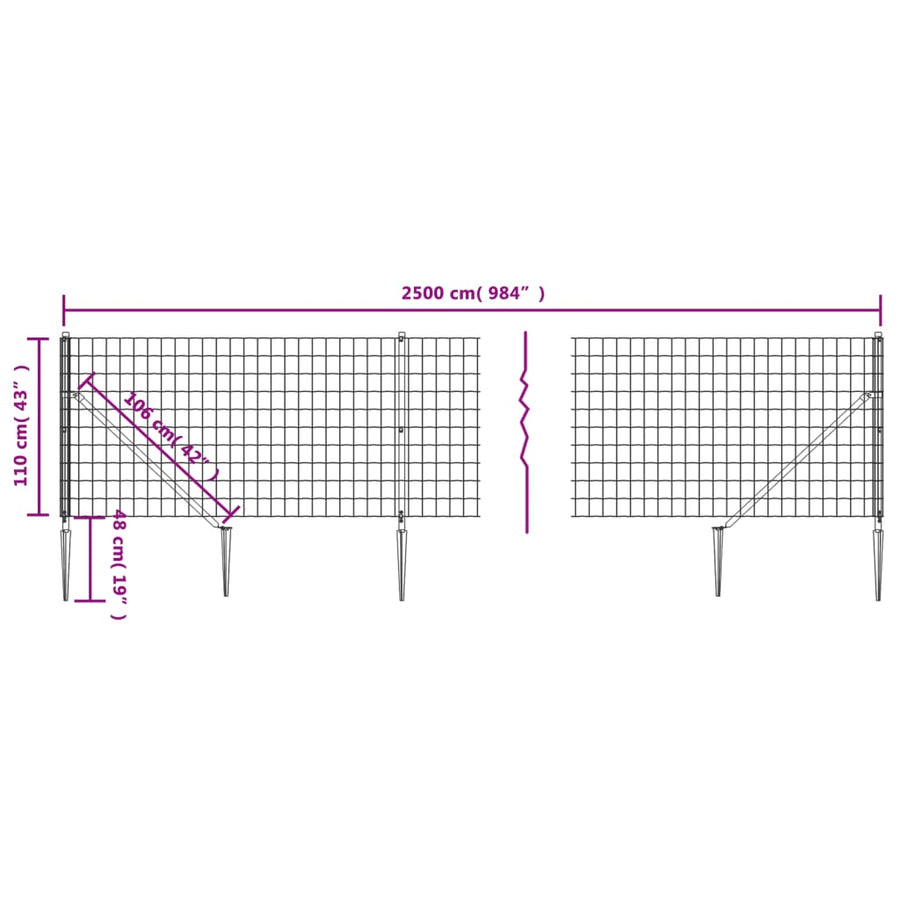 Draadgaashek Met Grondankers 1,1X25 M Kleurig 1.1 x 25 m Antraciet