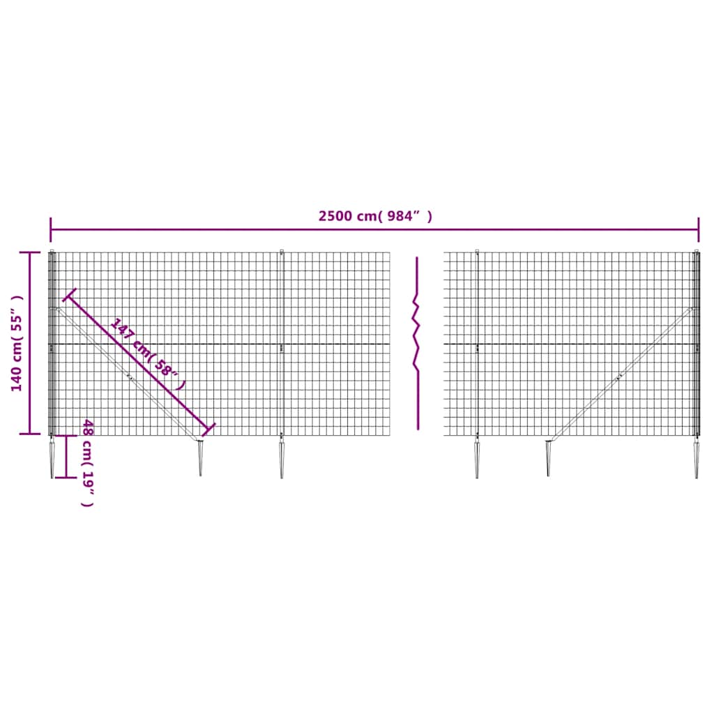 Draadgaashek Met Grondankers 1,4X25 M Kleurig 1.4 x 25 m Antraciet