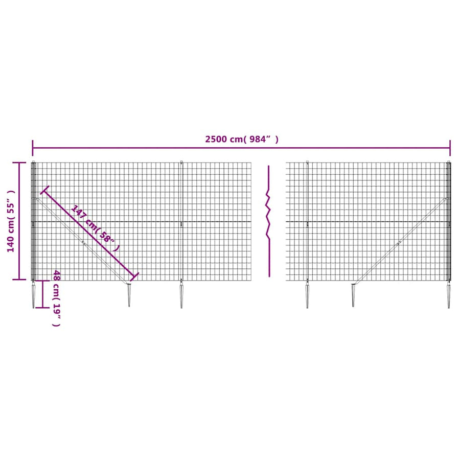 Draadgaashek Met Grondankers 1,4X25 M Kleurig 1.4 x 25 m Antraciet