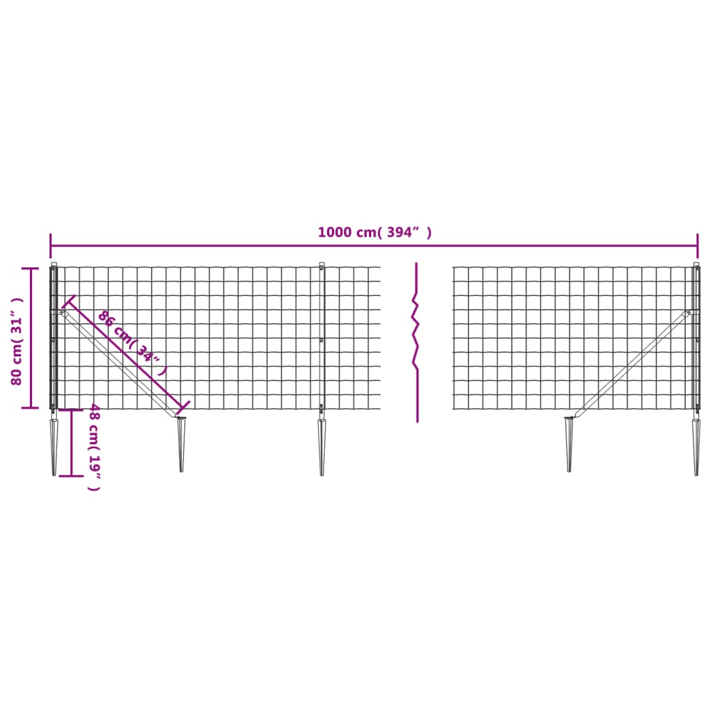 Draadgaashek Met Grondankers 0,8X10 M Kleurig 0.8 x 10 m Antraciet