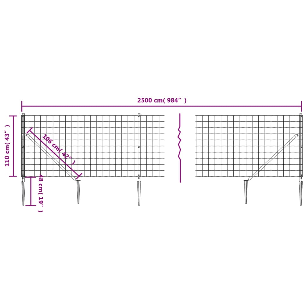 Draadgaashek Met Grondankers 1,1X25 M Kleurig 1.1 x 25 m Antraciet