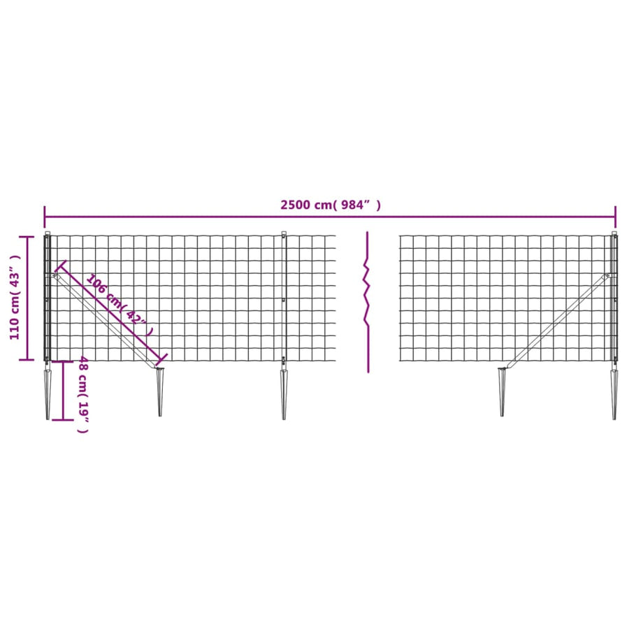 Draadgaashek Met Grondankers 1,1X25 M Kleurig 1.1 x 25 m Antraciet