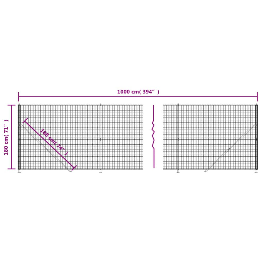Draadgaashek met flens 1,8x10 m antracietkleurig 1.8 x 10 m Antraciet