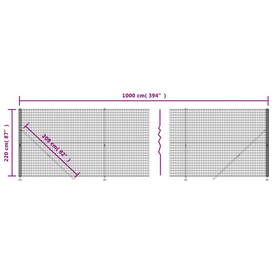 Draadgaashek met flens 2,2x10 m antracietkleurig 2.2 x 10 m Antraciet