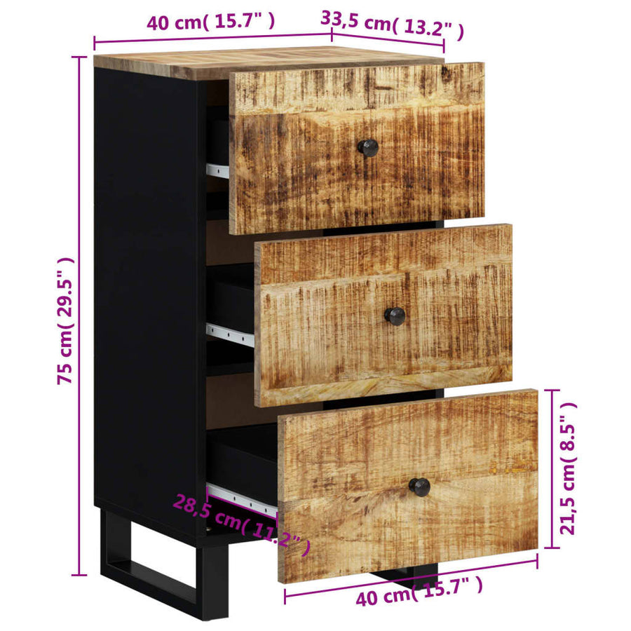 Dressoir Met 3 Lades 40X33,5X75 Cm Massief Mangohout 1 Lichtbruin
