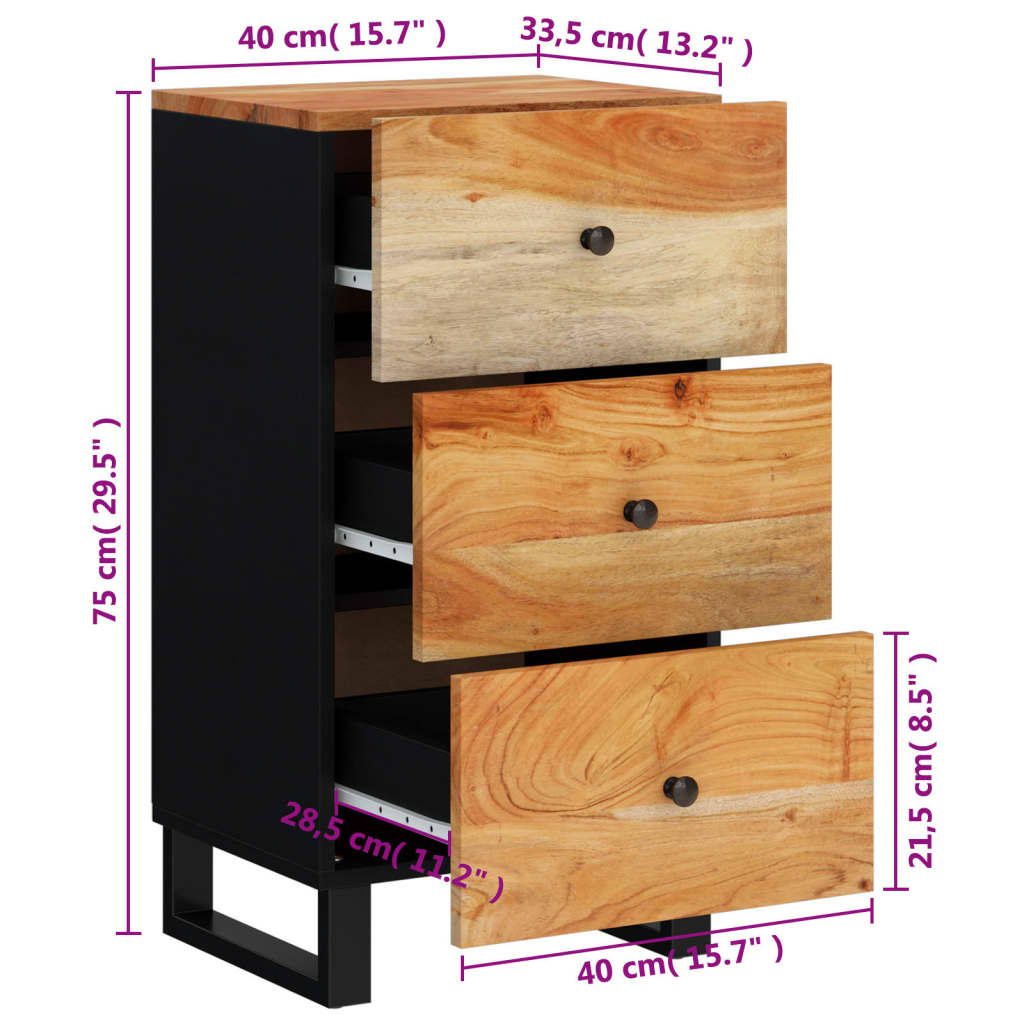 Dressoir Met 3 Lades 40X33,5X75 Cm Massief Acaciahout