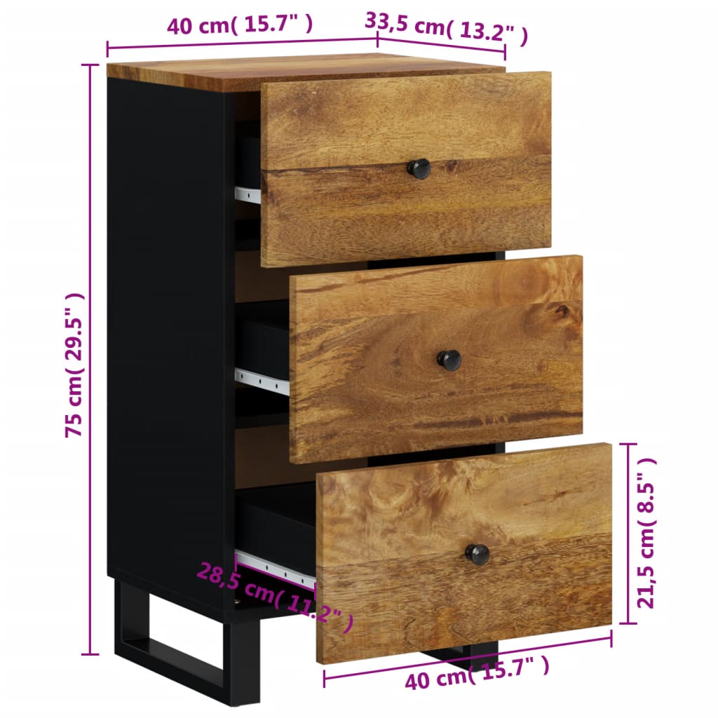 Dressoir met 3 lades 40x33,5x75 cm massief mangohout