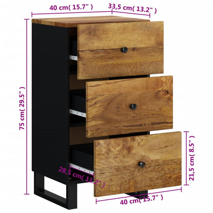 Dressoir met 3 lades 40x33,5x75 cm massief mangohout
