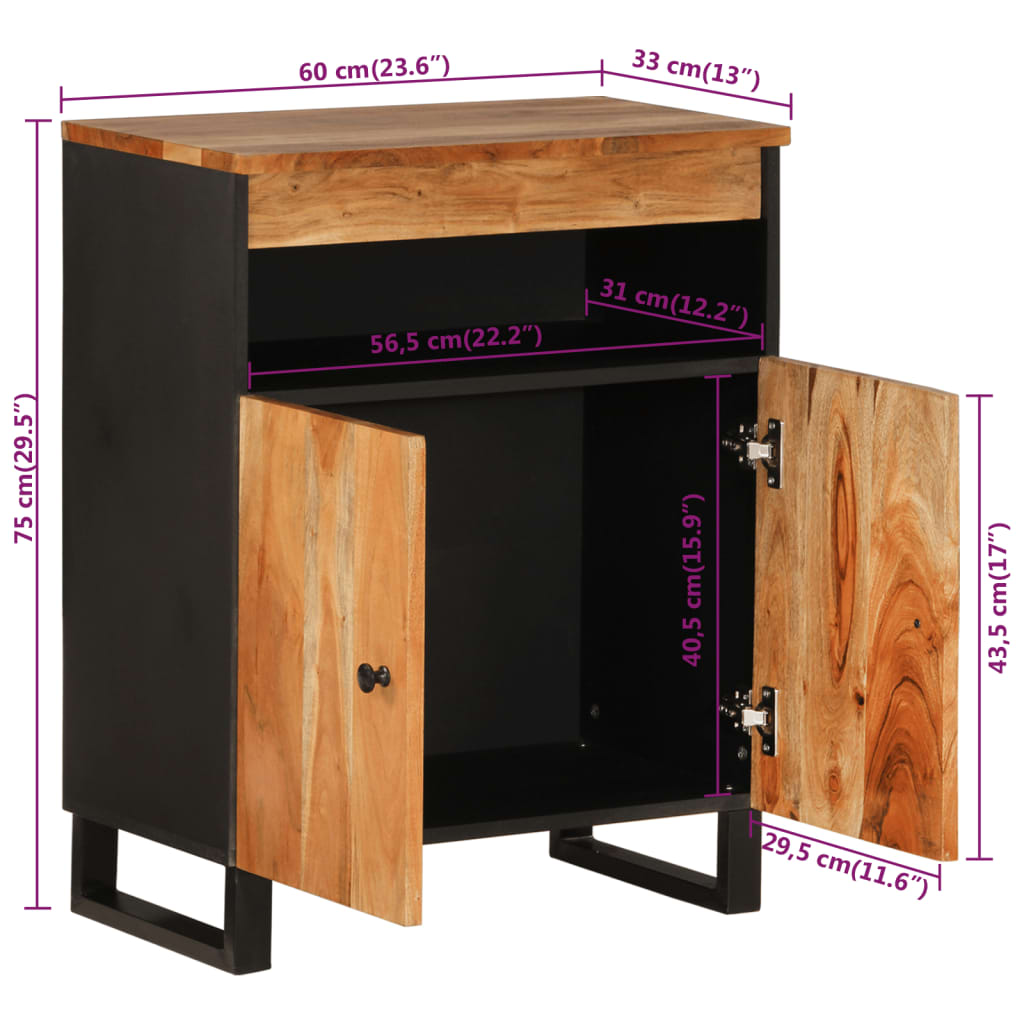 Dressoir met 2 deuren 60x33x75 cm massief acaciahout
