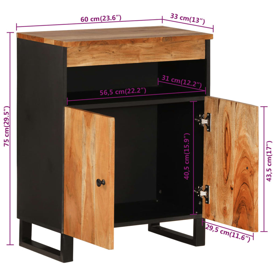 Dressoir met 2 deuren 60x33x75 cm massief acaciahout