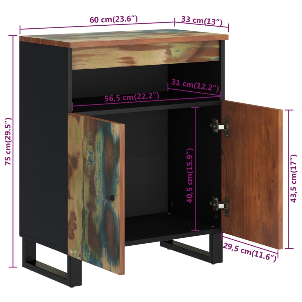 Dressoir Met 2 Deuren 60X33X75 Cm Massief Gerecycled Hout Multikleur