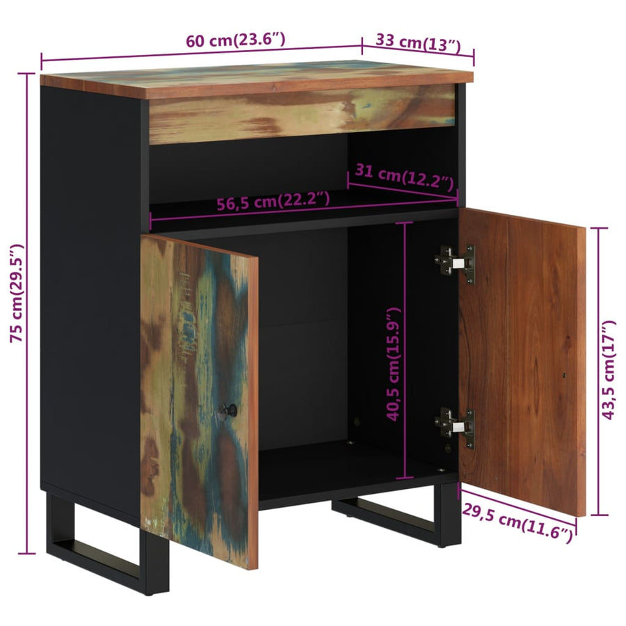 Dressoir Met 2 Deuren 60X33X75 Cm Massief Gerecycled Hout Multikleur
