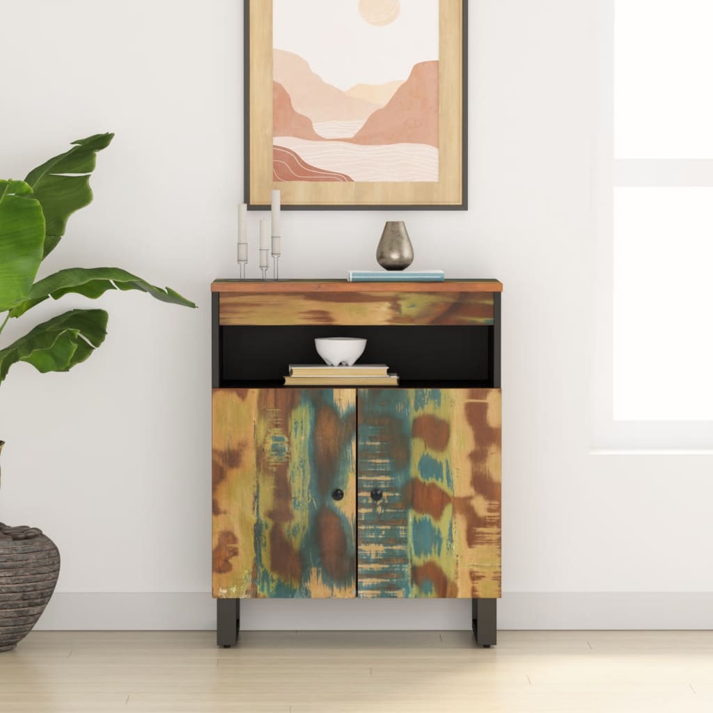 Dressoir Met 2 Deuren 60X33X75 Cm Massief Gerecycled Hout Multikleur