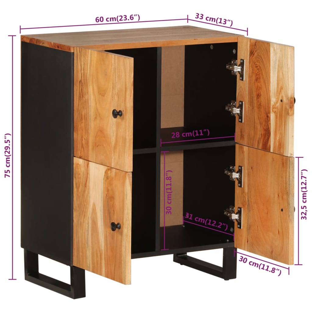 Dressoir Met 4 Deuren 60X33X75 Cm Massief Acaciahout