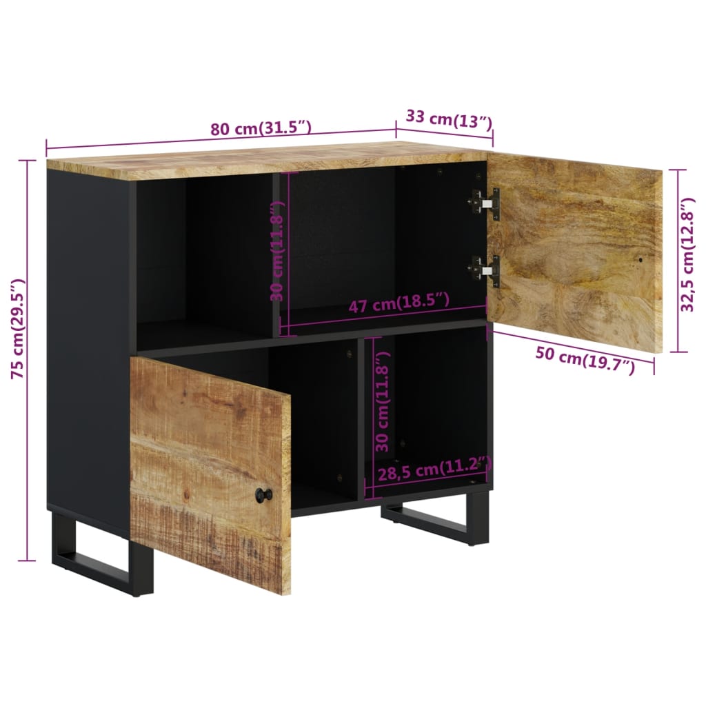 Dressoir met 2 deuren 80x33x75 cm massief mangohout