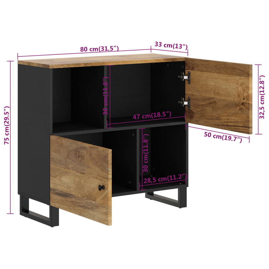 Dressoir met 2 deuren 80x33x75 cm massief mangohout Honingbruin