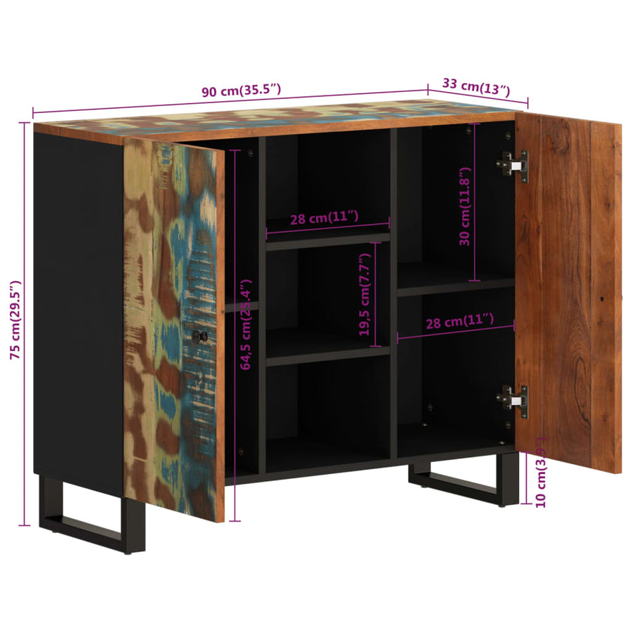 Dressoir met 2 deuren 90x33x75 cm massief gerecycled hout