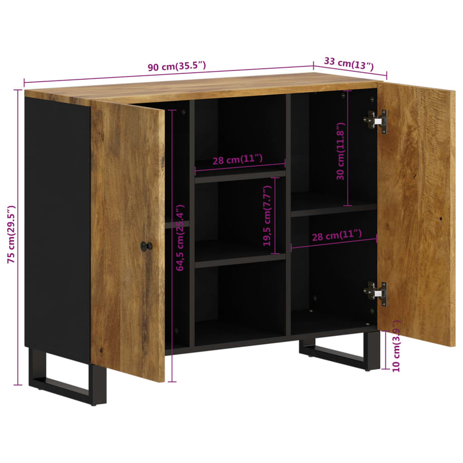 Dressoir met 2 deuren 90x33x75 cm massief mangohout