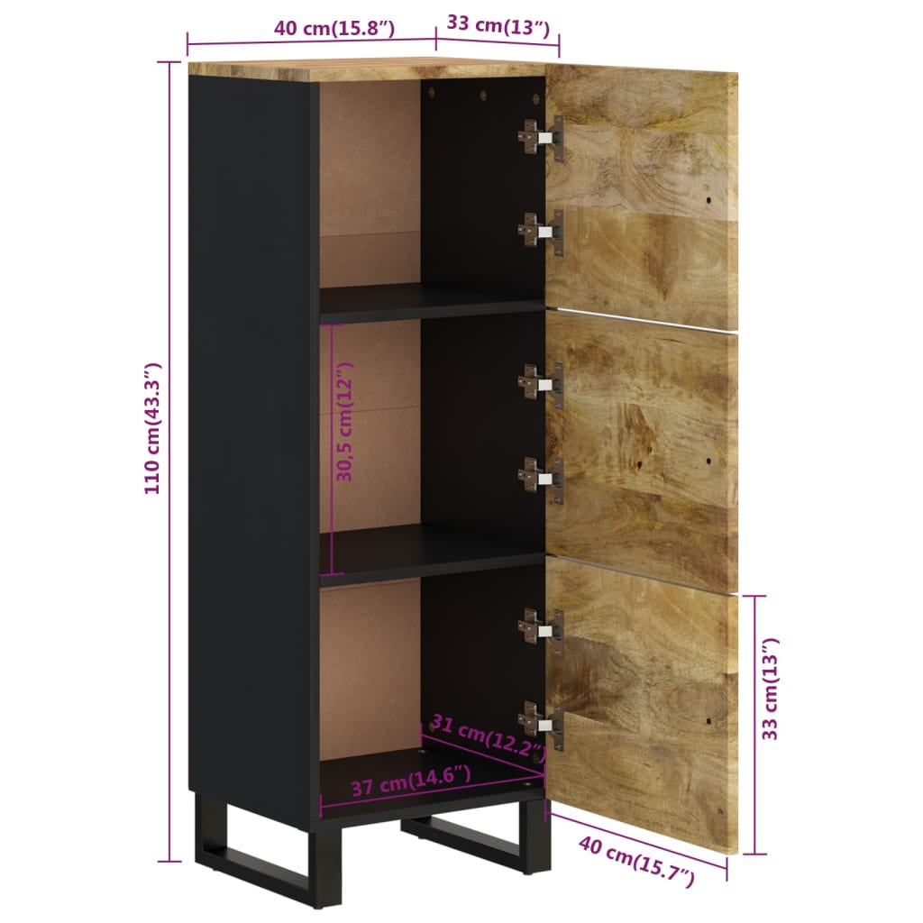 Hoge Kast Met 3 Deuren 40X33X110 Cm Massief Mangohout En Ijzer 40 cm Lichtbruin