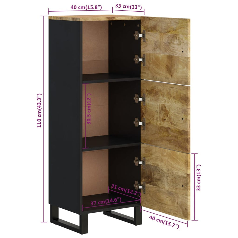 Hoge Kast Met 3 Deuren 40X33X110 Cm Massief Mangohout En Ijzer 40 cm Lichtbruin